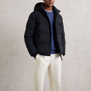 Reiss NWT Reggie Hooded Puffer Down Jacket in X Large Navy Blue Re Down Fill